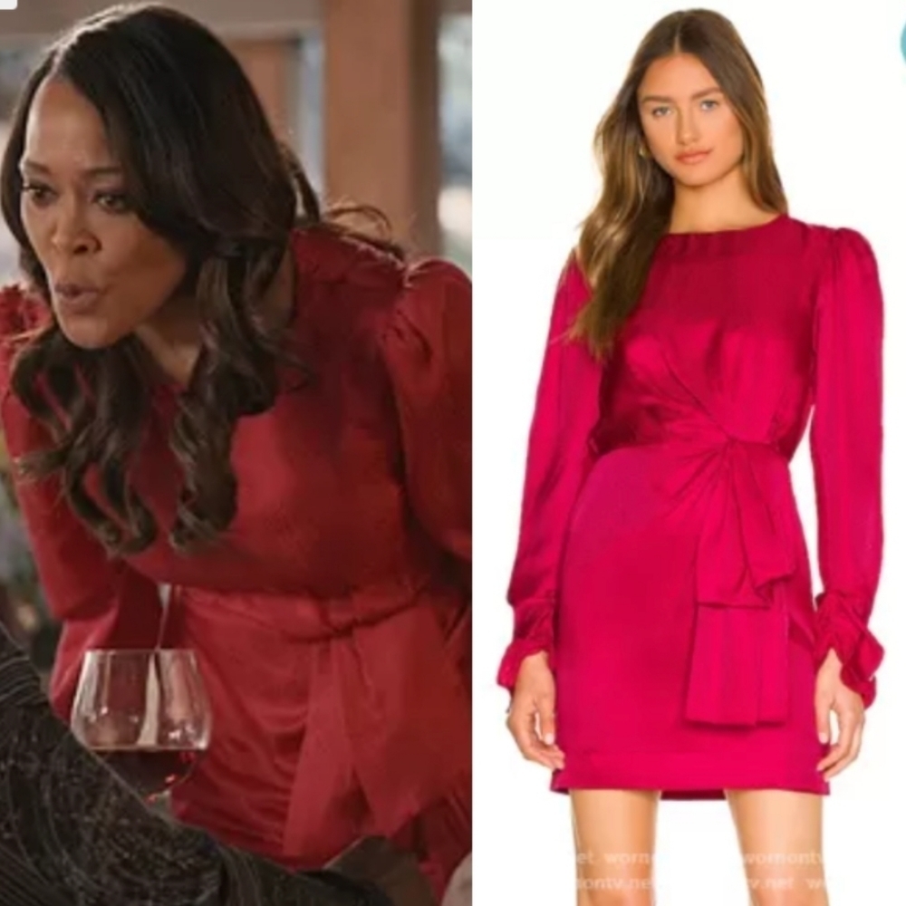SALONI x Revolve Debbie Dress Women's Small Cherry Red Faux Wrap Dress